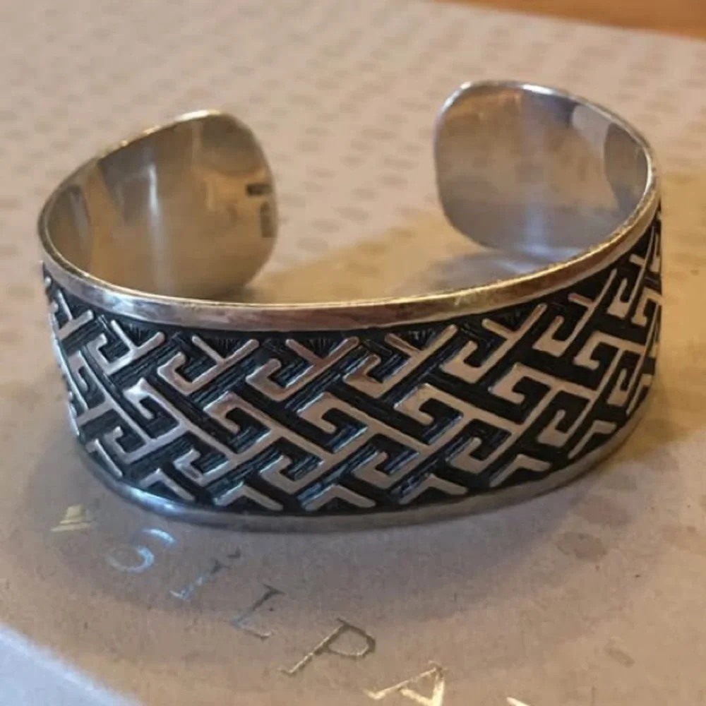 Rare Vintage Silpada Sterling Silver Aztec Design Cuff Bracelet B1165 - Picture 7 of 16